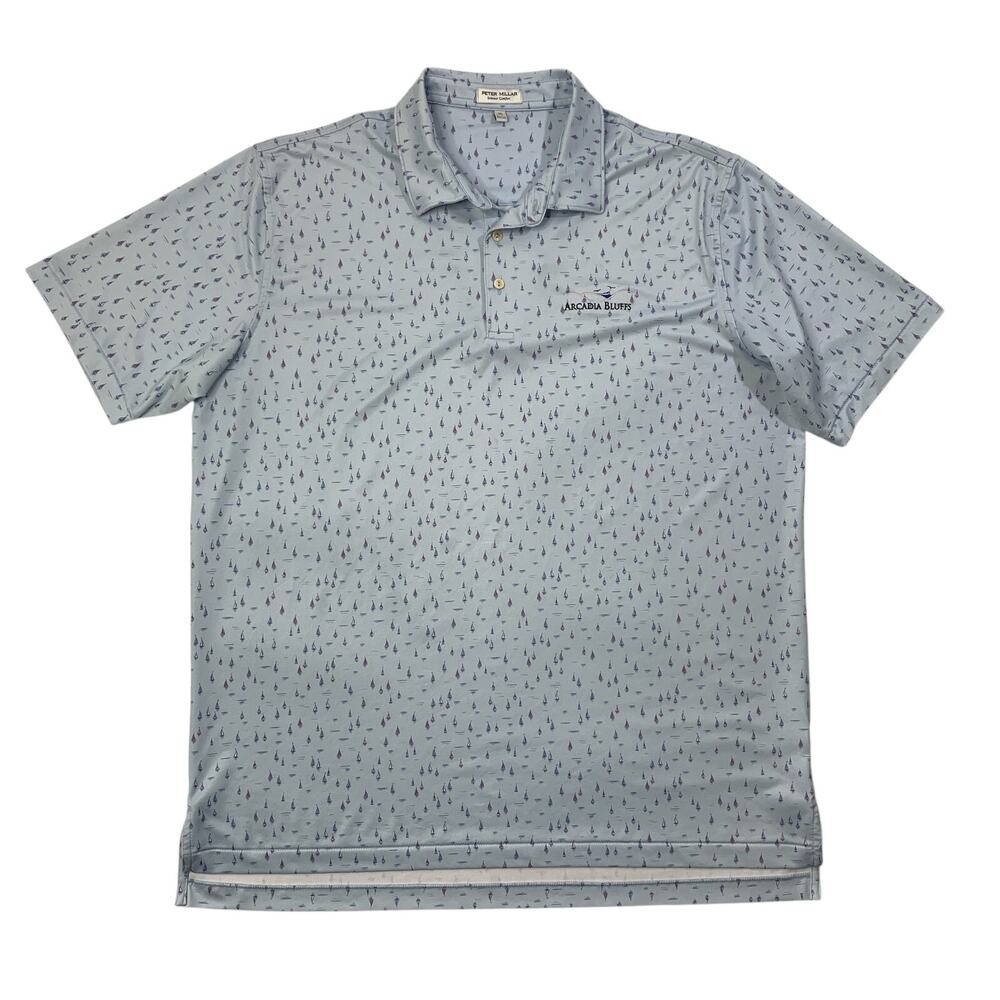 Peter Millar Shirt Mens Extra Large Blue Sailboat Sailing Away Performance Polo